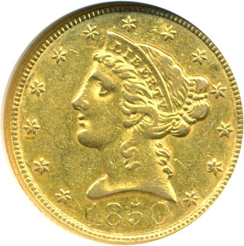 image for: 1850 $5  NGC AU53 