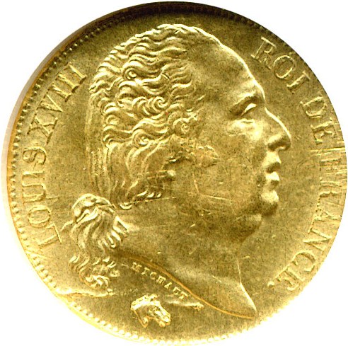 image for: France: 1818-A 20 Fr  NGC MS62 (KM-712.1)