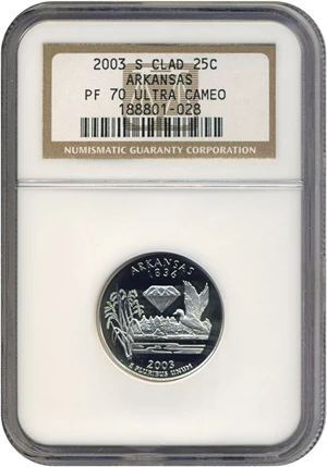 image for: 2003-S 25c Arkansas NGC Proof 70 UCameo