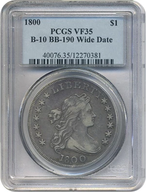 image for: 1800 $1 Wide Date PCGS VF35 (B-10, BB-190)
