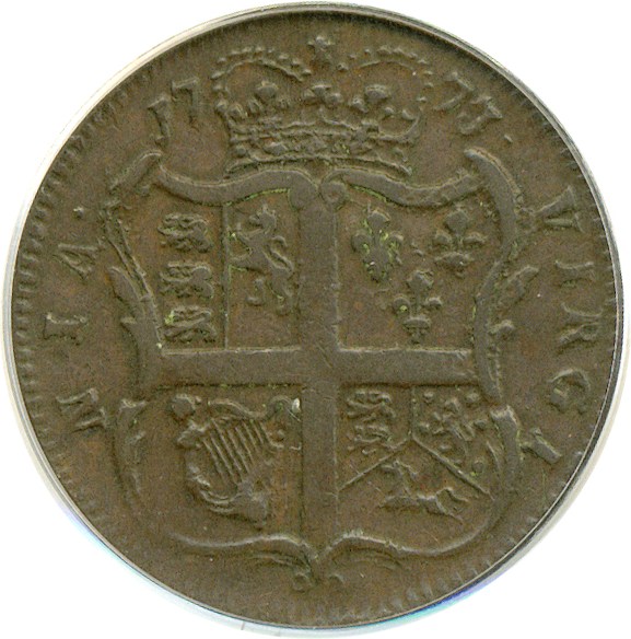 image for: 1773 1/2 P Virginia, No Period PCGS XF45