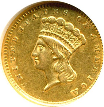 image for: 1856 G$1 Slanted 5 NGC AU53 