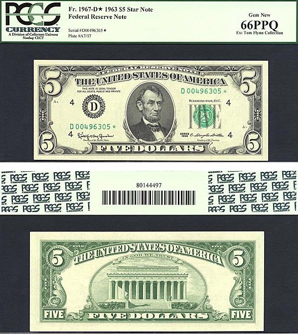 image for: Fr.1967D 1963 $5  PCGS Gem CU66 PPQ [D00496305] *Star* 