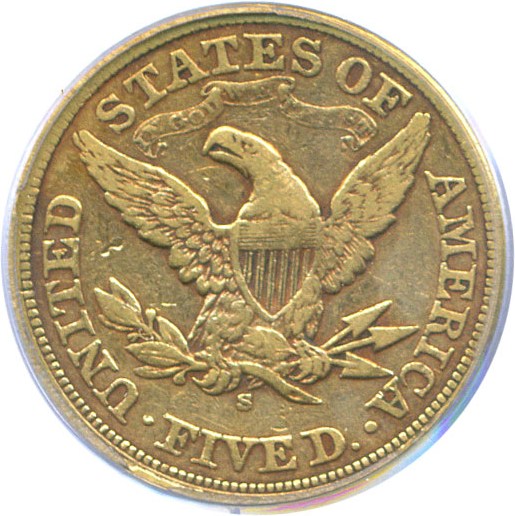 image for: 1869-S $5  PCGS VF35 
