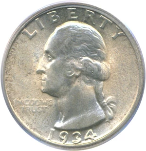 image for: 1934 25c Lt. Motto PCGS MS66
