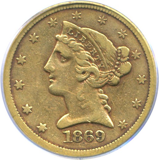 image for: 1869-S $5  PCGS VF35 