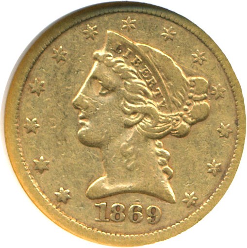 image for: 1869-S $5  NGC XF40 