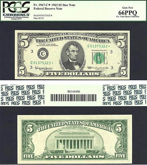 image for: Fr.1967C 1963 $5 PCGS Gem CU66 PPQ [C01375323] *Star* 
