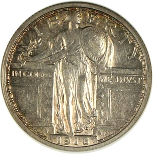 image for: 1916 25c DGS AU50 Standing