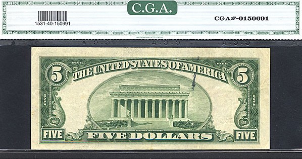 image for: Fr.1531 1928F $5  CGA XF40  [I22358894A]