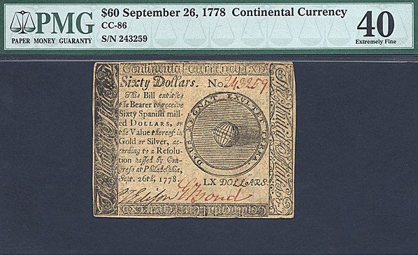 image for: Continental Congress: Fr.CC86 1778 $60 26-Sep PMG XF40  [243259]