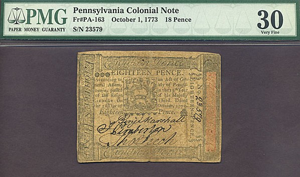 image for: Pennsylvania: Fr.PA163 1773 18d 1-Oct PMG VF30  [23579]