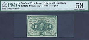 image for: Fractional Currency: Fr.1242 10-Cent Washington postage stamp obverse. PMG AU58