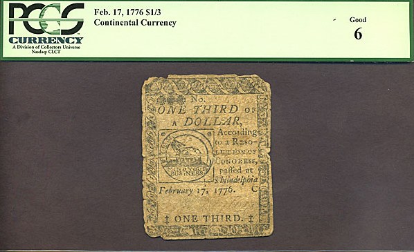 image for: Continental Congress: Fr.CC20 1776 $1/3 17-Feb PMG Good-6  [Unknown]