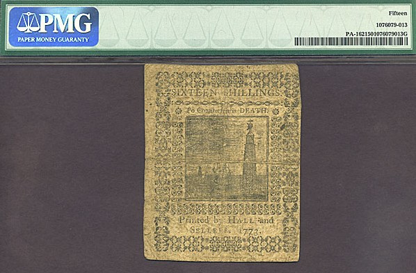image for: Pennsylvania: Fr.PA162 1773 16s 20-Mar PMG F15  [4978]