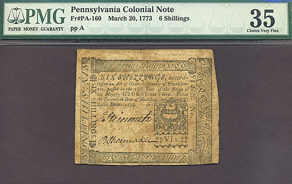 image for: Pennsylvania: Fr.PA160 1773 6s 20-Mar PMG VF35  [None]
