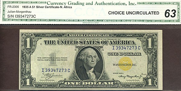 image for: Fr.2306 1935A $1 North Africa CGA Choice CU63  [I39347273C]