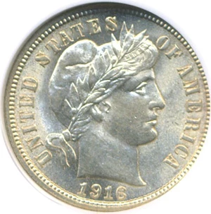 image for: 1916 10c Barber NGC MS64
