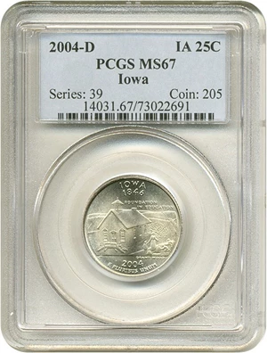image for: 2004-D 25c Iowa PCGS MS67