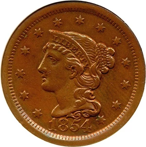 image for: 1854 1c DGS AU50 (Lightly Cleaned)