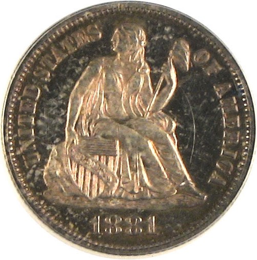 image for: 1881 10c  PCGS Proof 63 Cameo