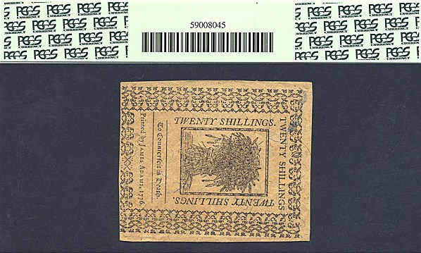 image for: Delaware: Fr.DE80 1776 20s 1-Jan PCGS Choice CU63 PPQ [28031]