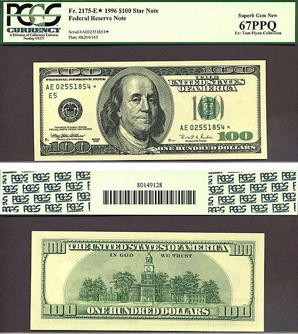 image for: Fr.2175E 1996 $100  PCGS Gem CU67 PPQ [AE02551854] *Star*