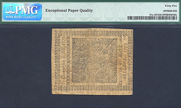 image for: Pennsylvania: Fr.PA187 1775 18d 25-Oct PMG XF45 EPQ  [1721]