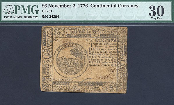 image for: Continental Currency: Fr.CC51 1776 $6 November 2 PMG VF30  [24394]