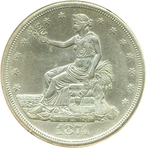 image for: 1874-S Trade $ DGS XF45 (Cleaned, Light Scratch Obverse)