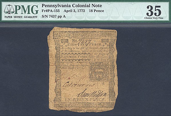 image for: Pennsylvania: Fr.PA155 1772 18d 3-Apr PMG VF35  [7437]