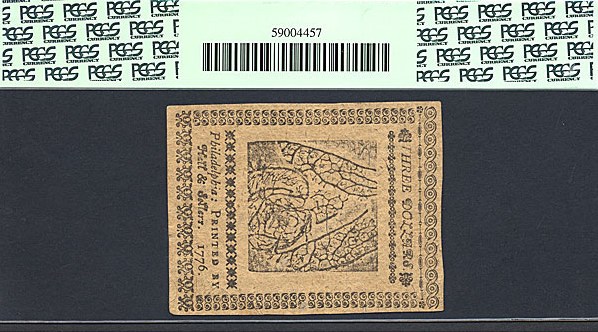 image for: Continental Congress: Fr.CC48 1776 $3 2-Nov PCGS AU55  [46277]