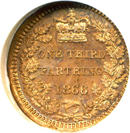 image for: Great Britain: 1866 1/3 Farthing  NGC Proof 64 RB