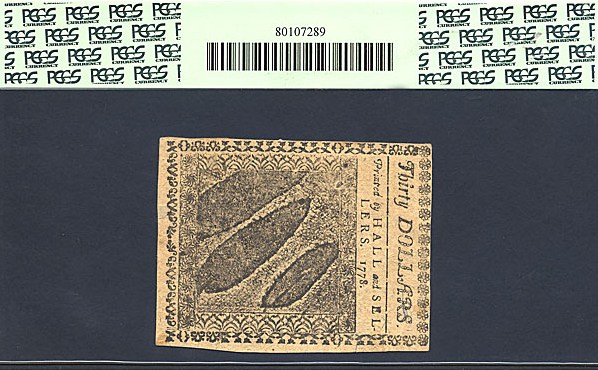 image for: Continental Currency: Fr.CC83 1778 $30 September 26 PCGS AU58 PPQ  [320330]