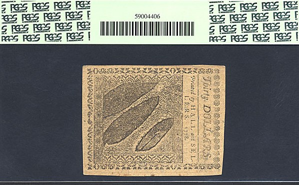 image for: Continental Currency: Fr.CC83 1778 $30 September 26 PCGS CU62  [136937]