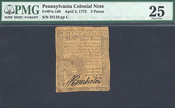 image for: Pennsylvania: Fr.PA150 1772 3d 3-Apr PMG VF25  [23110]