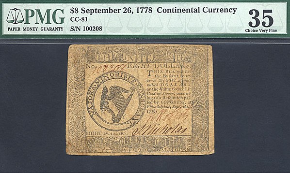 image for: Continental Congress: Fr.CC81 1778 $8 26-Sep PMG VF35  [100208]