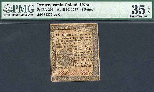 image for: Pennsylvania: Fr.PA209 1777 3d 10-Apr PMG VF35 EPQ [89875]