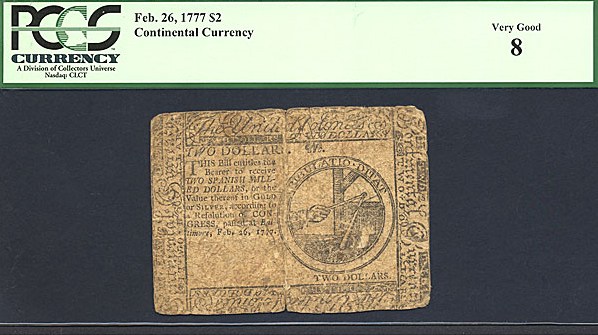 image for: Continental Congress: Fr.CC55 1777 $2 26-Feb PCGS VG8  [Unknown]