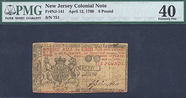 image for: New Jersey: Fr.NJ141 1760 ?6 12-Apr PMG XF40  [751]