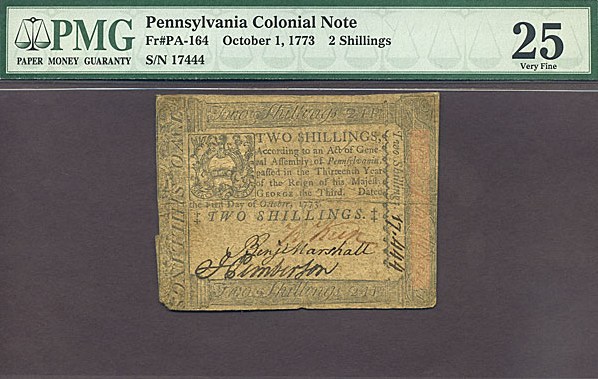 image for: Pennsylvania: Fr.PA164 1773 2 Shillings October 1 PMG VF25  [17444]