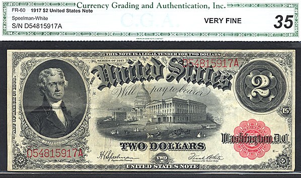 image for: Fr.60 1917 $2 Bracelet Reverse CGA VF35  [D54815917A]