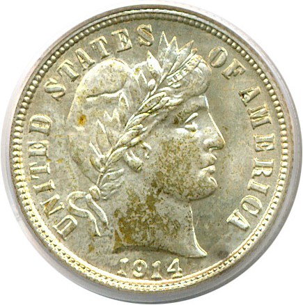 image for: 1914-S 10c  PCGS MS65