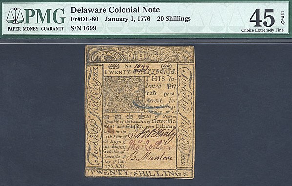 image for: Delaware: Fr.DE80 1776 20s 1-Jan PMG XF45 EPQ [1699]