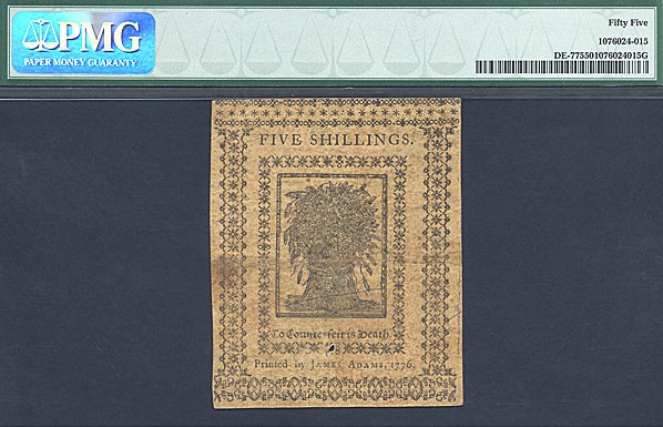 image for: Delaware: Fr.DE77 1776 5s 1-Jan PMG AU55  [65937]