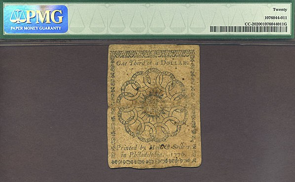 image for: Continental Congress: Fr.CC20 1776 $1/3 17-Feb PMG VF20  [398275]