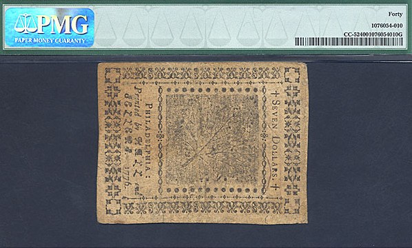 image for: Continental Congress: Fr.CC52 1776 $7 2-Nov PMG XF40  [Unknown]