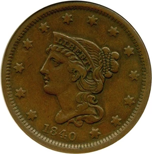 image for: 1840 1c DGS VF20 Small Date (Light Scratch Obverse)