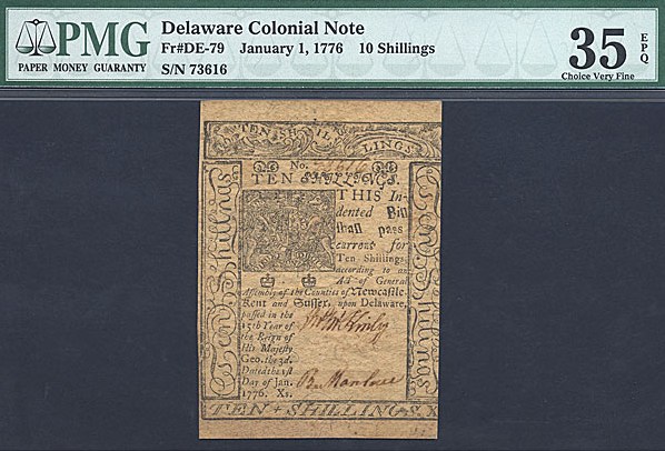image for: Delaware: Fr.DE79 1776 10s 1-Jan PMG VF35  [73616]