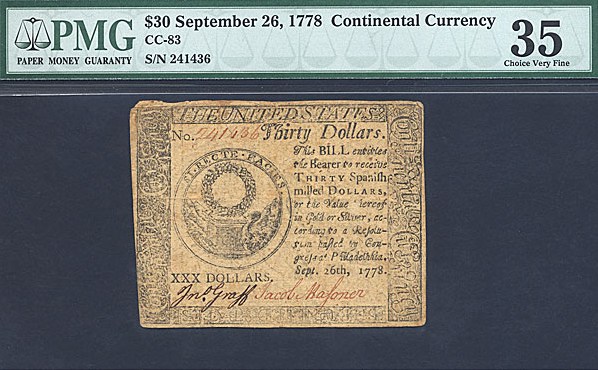 image for: Continental Currency: Fr.CC83 1778 $30 September 26 PMG VF35  [241436]